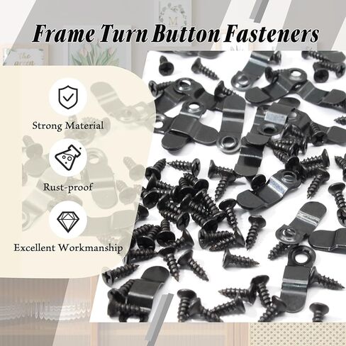 100 Pack Metal Picture Frames Turn Button Fasteners with 100 Pieces Screws - Frame Picture Hardware Backing Clips for Hanging Pictures, Photos - Black in Saudi Arabia