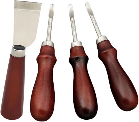 مجموعة أدوات حرفية جلدية مكونة من 4 قطع - تتضمن 3 حواف مشطوفة (1.2 مم، 1.0 مم، 0.8 مم) وسكين قطع واحد in Kuwait