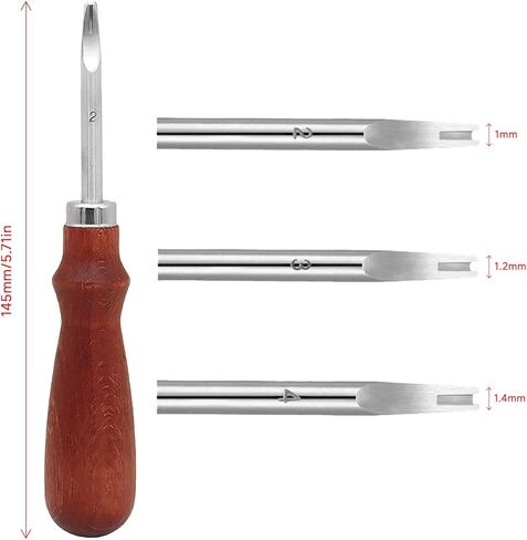 مجموعة أدوات حرفية جلدية مكونة من 4 قطع - تتضمن 3 حواف مشطوفة (1.2 مم، 1.0 مم، 0.8 مم) وسكين قطع واحد in Kuwait