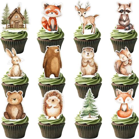 48Pcs Woodland Animal Cupcake Toppers Cake Decorations Rustic Forest Animal Cupcake Picks for Birthday Baby Shower Farmhouse Party Supplies in Saudi Arabia