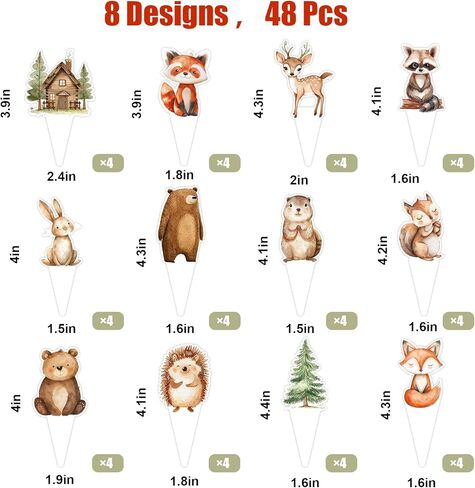 48Pcs Woodland Animal Cupcake Toppers Cake Decorations Rustic Forest Animal Cupcake Picks for Birthday Baby Shower Farmhouse Party Supplies in Saudi Arabia