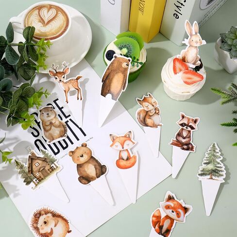 48Pcs Woodland Animal Cupcake Toppers Cake Decorations Rustic Forest Animal Cupcake Picks for Birthday Baby Shower Farmhouse Party Supplies in Saudi Arabia
