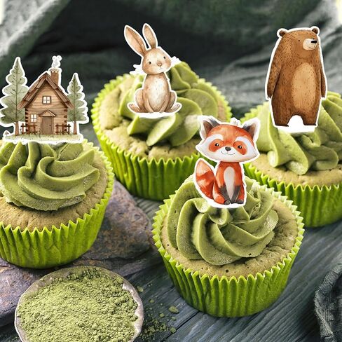 48Pcs Woodland Animal Cupcake Toppers Cake Decorations Rustic Forest Animal Cupcake Picks for Birthday Baby Shower Farmhouse Party Supplies in Saudi Arabia