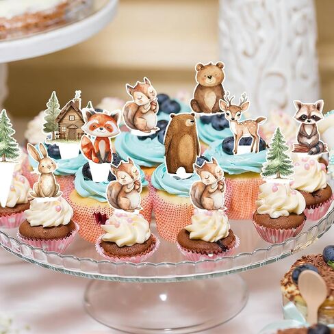 48Pcs Woodland Animal Cupcake Toppers Cake Decorations Rustic Forest Animal Cupcake Picks for Birthday Baby Shower Farmhouse Party Supplies in Saudi Arabia