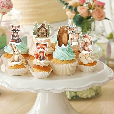 48Pcs Woodland Animal Cupcake Toppers Cake Decorations Rustic Forest Animal Cupcake Picks for Birthday Baby Shower Farmhouse Party Supplies in Saudi Arabia