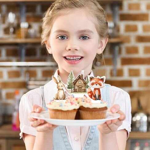 48Pcs Woodland Animal Cupcake Toppers Cake Decorations Rustic Forest Animal Cupcake Picks for Birthday Baby Shower Farmhouse Party Supplies in Saudi Arabia