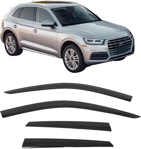 شريط IKON MOTORSPORTS على أقنعة النوافذ منخفضة المستوى، متوافق مع 2018-2024 Audi Q5 & SQ5 (غير مناسب لنماذج Sportback)، دخان أكريليك/واقي مطر ملون، عاكسات الرياح الجانبية للنافذة 4 قطع in Saudi Arabia
