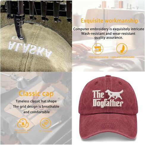 Golden Retriever Hat The Dogfather Baseball Cap for Men Vintage Dad Hat Adjustable Navy Blue in Kuwait