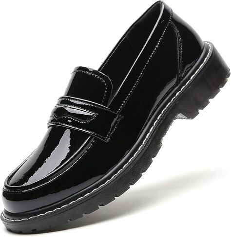 XMM Black Loafers for Women Chunky Loafer Shoes Penny Loafers Flats Lug Sole Lightweight Slip On Ladies Shoes Business Casual Dressy Comfortable Office Shoes in Saudi Arabia