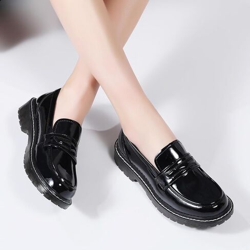 XMM Black Loafers for Women Chunky Loafer Shoes Penny Loafers Flats Lug Sole Lightweight Slip On Ladies Shoes Business Casual Dressy Comfortable Office Shoes in Saudi Arabia
