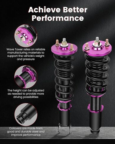 cciyu Coilover Suspension Shock Absorbers Adjustable Coilovers Lowering Kit Fit for 1994-2001 for Acura Integra /1992-2000 for Honda Civic /1993-1997 for Honda Civic del Sol - Purple in Saudi Arabia