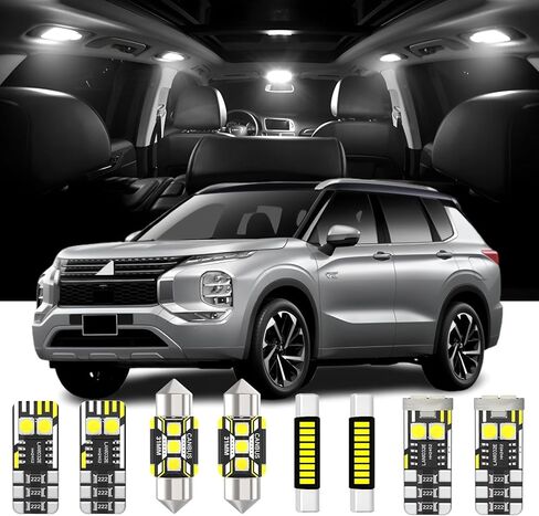 AENVTOL 9 Pieces LED Interior Lights Kit Replacement for Mitsubishi Outlander Sport 2011-2022 White 6000K Interior LED Bulbs + License Plate Lights, Install Tool in Saudi Arabia