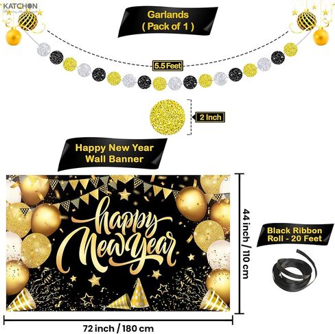 مجموعة KatchOn، ديكورات ضخمة للعام الجديد 2026 - عبوة من 44 قطعة | لافتة رأس السنة الجديدة باللونين الذهبي والأسود، أرقام بالونات 2026 | بالونات رأس السنة الجديدة لديكورات رأس السنة الجديدة، لوازم حفلات ليلة رأس السنة الجديدة 2026 in Kuwait