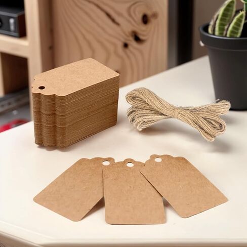 100Pcs Kraft Paper Gift Tags with String, Blank Gift Tags, Christmas Gift Tag, Holiday Hangtags for Gift Wrapping, DIY Arts and Crafts, 2x1.2 inch in Saudi Arabia