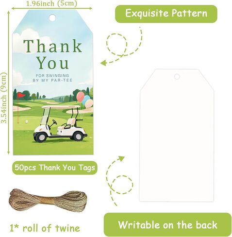 50Pcs Golf Thank You Tags Golf Course Cart Balloon Appreciation Tag with String Thank You for Swinging by My Par-Tee Gift Tags for Sports Theme Birthday Bridal Shower Gender Reveal Party Favors in Kuwait