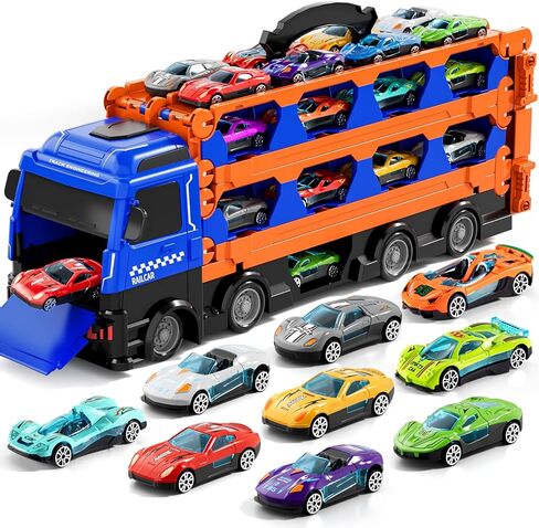 78-Inch Cars Trucks Toys for Toddler 1-3 2-4 3-5 4-7 Years Old Boys Kids, Transport Truck Toys with 24 Pcs Die-Cast Cars, Toys Gifts for 3 4 5 6 Year Old Boys, Toddler Boy Toys Ages 3-5 4-7 in Saudi Arabia