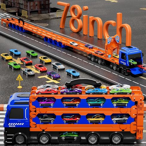 78-Inch Cars Trucks Toys for Toddler 1-3 2-4 3-5 4-7 Years Old Boys Kids, Transport Truck Toys with 24 Pcs Die-Cast Cars, Toys Gifts for 3 4 5 6 Year Old Boys, Toddler Boy Toys Ages 3-5 4-7 in Saudi Arabia