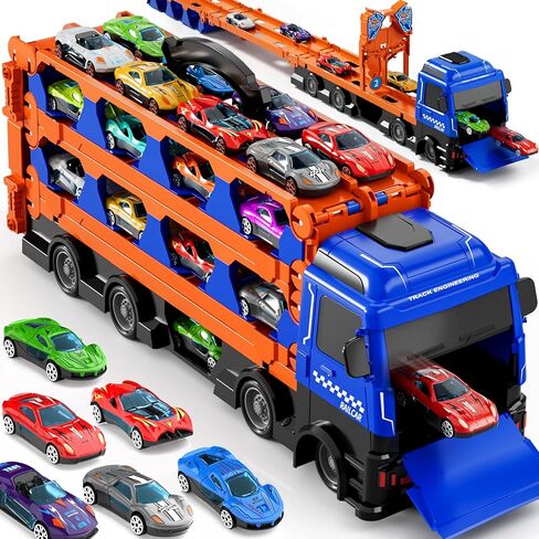 78-Inch Cars Trucks Toys for Toddler 1-3 2-4 3-5 4-7 Years Old Boys Kids, Transport Truck Toys with 24 Pcs Die-Cast Cars, Toys Gifts for 3 4 5 6 Year Old Boys, Toddler Boy Toys Ages 3-5 4-7 in Saudi Arabia
