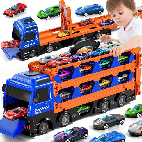 78-Inch Cars Trucks Toys for Toddler 1-3 2-4 3-5 4-7 Years Old Boys Kids, Transport Truck Toys with 24 Pcs Die-Cast Cars, Toys Gifts for 3 4 5 6 Year Old Boys, Toddler Boy Toys Ages 3-5 4-7 in Saudi Arabia
