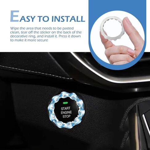 Bling Car Ignition Switch Cover, Rhinestone Crystal Push to Start Button Cover Ring, Creative Teardrop Inlaid Decorative Accessory, Universal for Most Cars (White)​ in Saudi Arabia