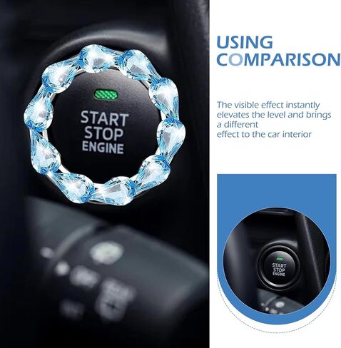 Bling Car Ignition Switch Cover, Rhinestone Crystal Push to Start Button Cover Ring, Creative Teardrop Inlaid Decorative Accessory, Universal for Most Cars (White)​ in Saudi Arabia