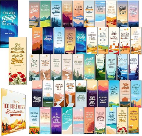 100 حزمة من الإشارات المرجعية لآية الكتاب المقدس مقاس 2x6.5 بوصة بشكل مزخرف - 50 تصميمًا مشهديًا علامات كتاب ملهمة على الوجهين للنساء والرجال - المجلات والكتاب المقدس والانعكاس الأمين in Saudi Arabia
