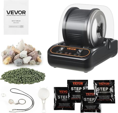 VEVOR Rock Tumbler, 3 lb Rock Polishing Machine, Rocks Tumbling Kit with 4-Speed Adjustment, 1–9 Day Timer, PC Sound Reduction Cover & TPU Drum, Direct Drive Motor Rocks Polishing, Quiet Operation in Saudi Arabia