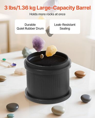 VEVOR Rock Tumbler, 3 lb Rock Polishing Machine, Rocks Tumbling Kit with 4-Speed Adjustment, 1–9 Day Timer, PC Sound Reduction Cover & TPU Drum, Direct Drive Motor Rocks Polishing, Quiet Operation in Saudi Arabia