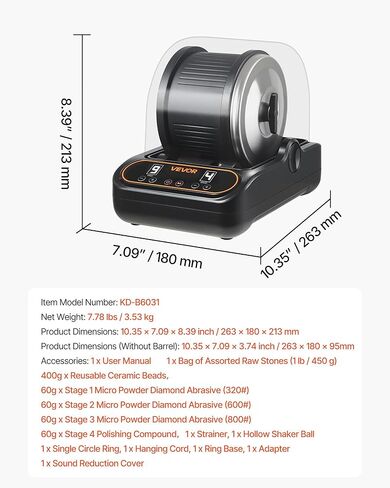 VEVOR Rock Tumbler, 3 lb Rock Polishing Machine, Rocks Tumbling Kit with 4-Speed Adjustment, 1–9 Day Timer, PC Sound Reduction Cover & TPU Drum, Direct Drive Motor Rocks Polishing, Quiet Operation in Saudi Arabia