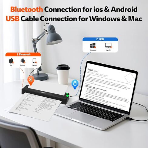 Portable Printers Wireless for Travel,Upgraded Inkless Thermal Bluetooth Mini Printer Compatible with Android,iOS&Laptop,Support 8.5" X 11" US Letter&A4,Portable Small Mobile Travel Printer for Home in Saudi Arabia