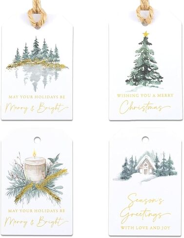48Pcs Premium String Tags with Winter Scenes, 4 Pattern Mixed Paper Gift Labels for Present Decoration in Saudi Arabia