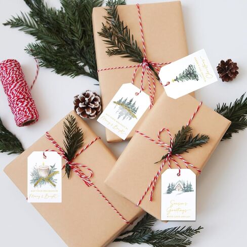 48Pcs Premium String Tags with Winter Scenes, 4 Pattern Mixed Paper Gift Labels for Present Decoration in Saudi Arabia