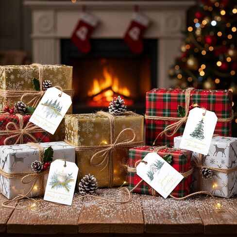 48Pcs Premium String Tags with Winter Scenes, 4 Pattern Mixed Paper Gift Labels for Present Decoration in Saudi Arabia