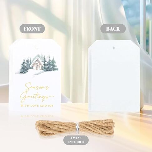 48Pcs Premium String Tags with Winter Scenes, 4 Pattern Mixed Paper Gift Labels for Present Decoration in Saudi Arabia