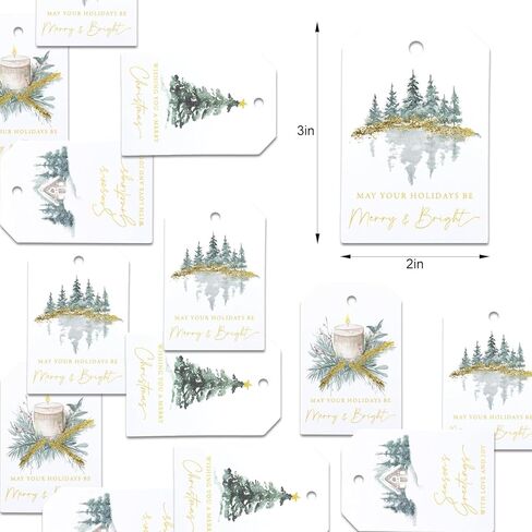 48Pcs Premium String Tags with Winter Scenes, 4 Pattern Mixed Paper Gift Labels for Present Decoration in Saudi Arabia