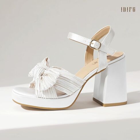 IDIFU IN4 كعب منصة للنساء مكتنزة كتلة عالية الكعب القوس مربع مفتوح اصبع القدم Slingback كعب الصنادل العروس وصيفة الشرف الزفاف حفلة موسيقية اللباس أحذية مريحة أنيق لطيف حزام الكاحل الكعب السميك in Kuwait