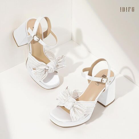 IDIFU IN4 كعب منصة للنساء مكتنزة كتلة عالية الكعب القوس مربع مفتوح اصبع القدم Slingback كعب الصنادل العروس وصيفة الشرف الزفاف حفلة موسيقية اللباس أحذية مريحة أنيق لطيف حزام الكاحل الكعب السميك in Kuwait