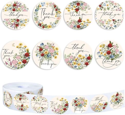 500 Pcs Thank You Stickers - 1 Inch Floral Thank You Labels for Envelope Seals Small Business Flower Stickers in Saudi Arabia