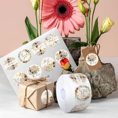 500 Pcs Thank You Stickers - 1 Inch Floral Thank You Labels for Envelope Seals Small Business Flower Stickers in Saudi Arabia