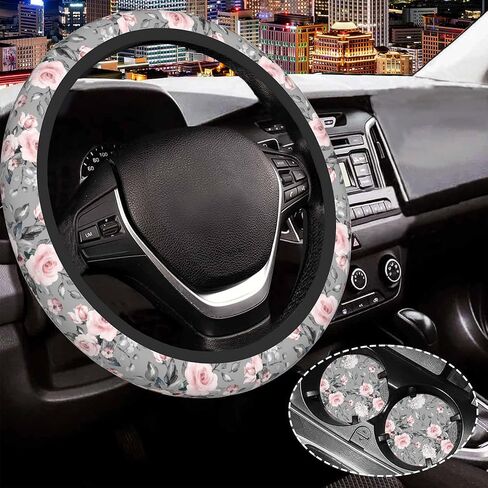 Boho Ethnic Aztec Tribal Steering Wheel Cover,Non-Slip Neoprene Universal 15 Inch Car Steering Wheel Cover with 2 Pcs Car Coasters Suitable for Men Women in Saudi Arabia