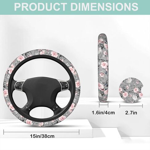 Boho Ethnic Aztec Tribal Steering Wheel Cover,Non-Slip Neoprene Universal 15 Inch Car Steering Wheel Cover with 2 Pcs Car Coasters Suitable for Men Women in Saudi Arabia