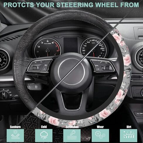 Boho Ethnic Aztec Tribal Steering Wheel Cover,Non-Slip Neoprene Universal 15 Inch Car Steering Wheel Cover with 2 Pcs Car Coasters Suitable for Men Women in Saudi Arabia