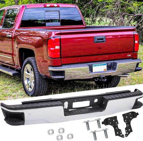 Rear Step Bumper Assembly for 2014-2018 Chevy Silverado & GMC Sierra 1500 without Park Sensor Holes Chrome Back Bumper Replacement for GM1103176 in Saudi Arabia
