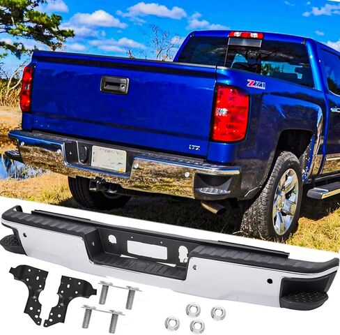 Rear Step Bumper Assembly for 2014-2018 Chevy Silverado & GMC Sierra 1500 without Park Sensor Holes Chrome Back Bumper Replacement for GM1103176 in Saudi Arabia