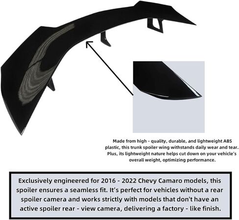 Rear Trunk Spoiler Wing Fit for Chevrolet Camaro ZL1 1LE SS RS LT ZL All Models 2016-2022 (Glossy Black) in Saudi Arabia