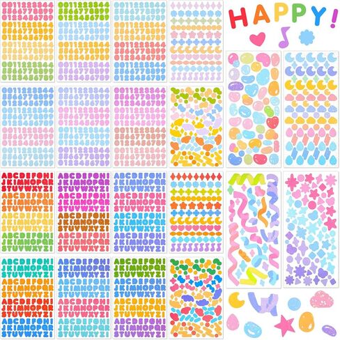 Zonon 1950 Pcs 20 Sheets Small Colorful Number Letter Stickers Alphabet Number Star Heart Stickers Kit Self Adhesive Labels DIY Crafts Notebook Scrapbook Card Home Decor Gift Wrapping in Saudi Arabia