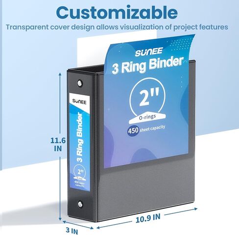 SUNEE 3 Ring Binder 1.5 Inch 1 Pack, Clear View Binder Three Ring PVC-Free (Fit 8.5x11 Inches) for School Binder or Office Binder Supplies, Blue Binder in Kuwait