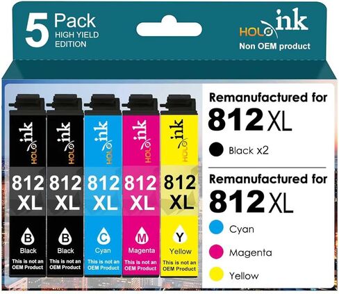 HOINKLO for 812xl Remanufactured for Epson 812XL Ink Cartridges Combo Pack 812xl Works with Workforce Pro WF-7310 WF-7820 WF-7840, Workforce EC-C7000 Printer (2 Black, Cyan, Yellow, Magenta, 5 Pack) in Kuwait