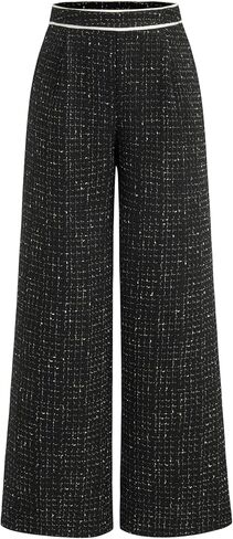 CIDER Tweed Middle Waist Contrasting Binding Straight Leg Trousers in Kuwait