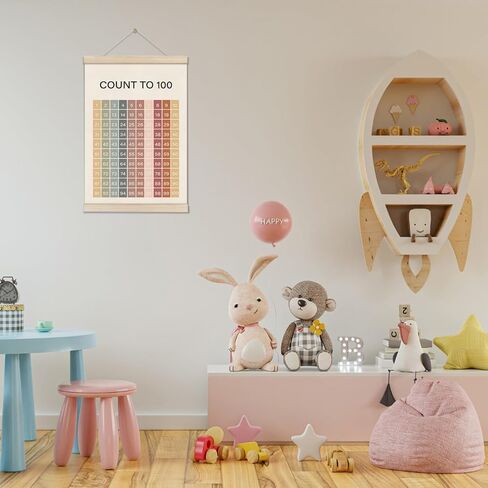 DOI-LANEE Educational Posters Hanger Frame, 1-100 Number Chart for Toddler Kids 16x12 Inch, Boho Montessori Classroom Decor, Count to 100 Learning Poster for Preschool Classroom, Homeschool Decor in Saudi Arabia